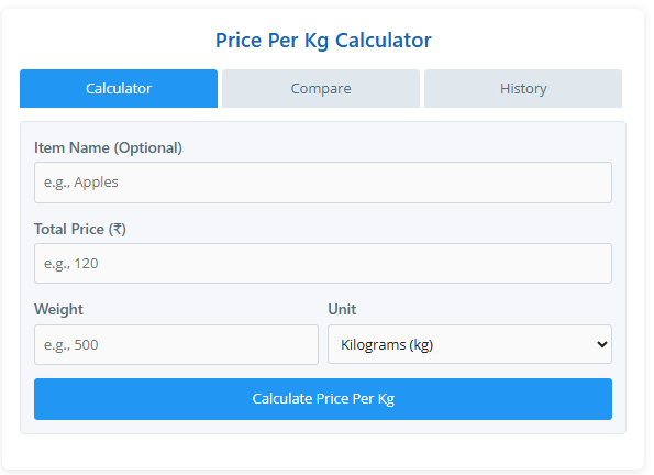 Price per KG Calculator in Rupees | KG to Rupees Calculator